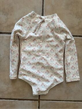 Rylee & Cru Long Sleeve One-Piece Swimsuit - Cream with Pink Floral Print